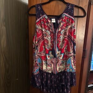 Red and Blue Blouse with Elegant Design